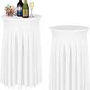 BDDC Cocktail Table Covers - 2 Pack 32"x 43" White Cocktail Table Tablecloth with Natural Wavy Round Skirt for Bar Wedding Party Banquet