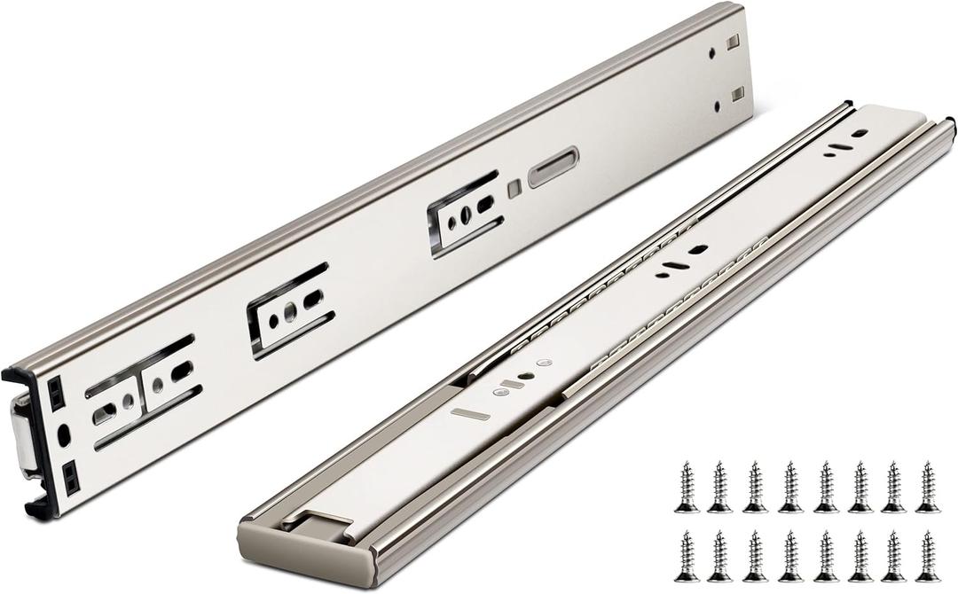 18 Inch Drawer Slides, Plusmart Soft Close Drawer Slide Glides Ball Bearing Full Extension Cabinet Slides, 3 Folds, 150LB, 1 Pair