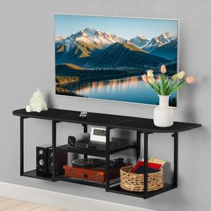 ETELI Floating TV Stand for Under TV Floating TV Shelf Wall Mounted Entertainment Console Center Media Table with Storage for Under TV Living Room Bedroom Office, Black