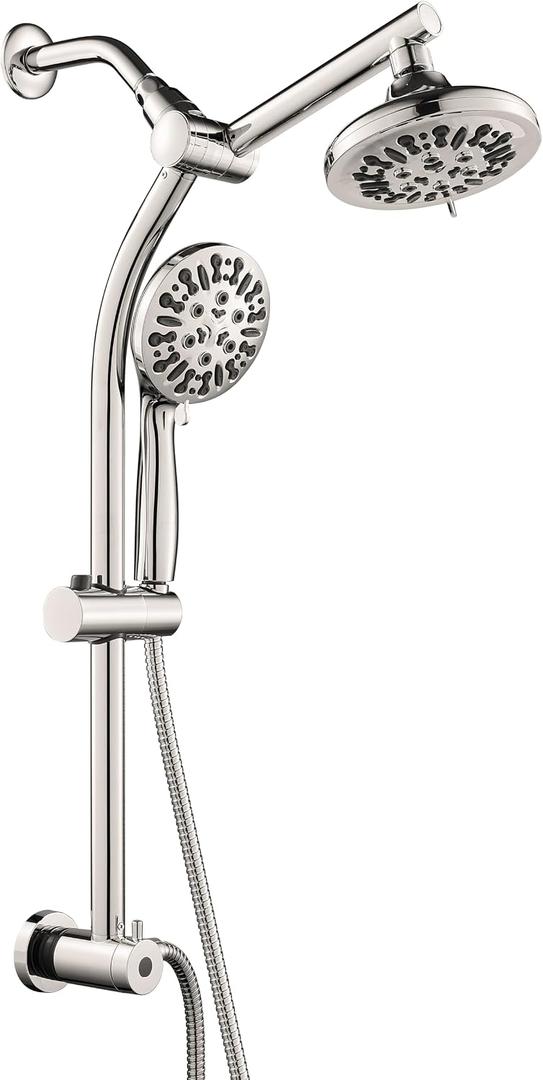 Retrofit 2-Way Shower Head Combo, 8-Function Rainfall Shower Head with 9 Setting Handheld Shower Combo, Adjust Slide Bar and Shower Arm, 2.5 GPM, Drill-Free Shower System, Brushed Nickel