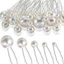 40 Packs Pearl Hair Pins Bridal Wedding White Pearl Hair Accessories Bobby Clips for Brides and Bridesmaids(Mix Size)
