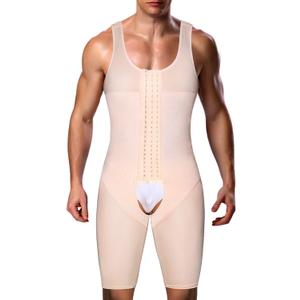 Men's Shapewear Bodysuit Full Body Shaper Compression Slimming Suit Breathable (Medium, Beige(hook Eye))