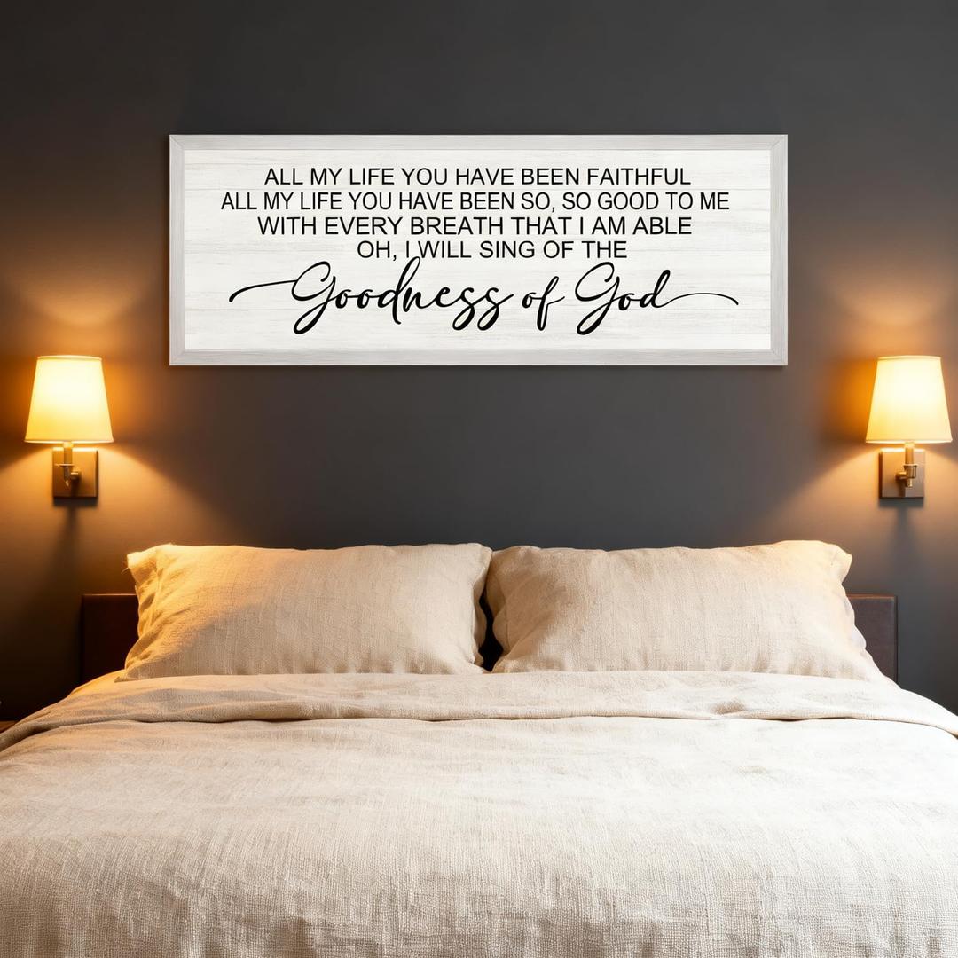 Goodness of God Framed Wall Art, 40''15'' Positive Religious Bible Verse for Christian God Jesus Christ Prayer, Vintage Rustic Long Holy Catholic Scripture Decor White