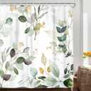 Spring Sage Green Shower Curtain Set Botanical Eucalyptus Bathroom Decor, 72"W x 72"L