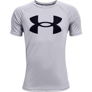 Under Armour Boys' Tech Hybrid Printed Fill Short-Sleeve T-Shirt (X-Large, Mod Gray Light Heather (011)/Black)