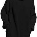 Pink Queen Women's Loose Turtleneck Oversize Long Pullover Sweater Dress L Black