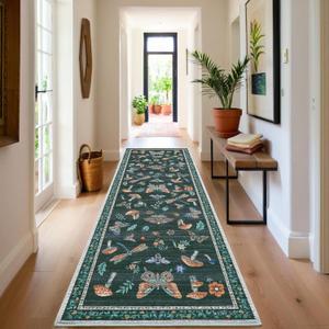 2.5x10 Runner Rug for Hallway Washable Kitchen Rugs Non Slip with Rubber Back Mushroom Soft Low-Pile Stain Resistant Foldable Indoor Carpet for Entryway Laundry Room Floor Mats Black