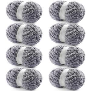 8 Pack Chunky Chenille Blanket Yarn for Hand Knitting and Crocheting - Jumbo Fluffy Super Bulky Yarn 28.4 Yds 7.7 Oz Each Skein (Blue Gray)