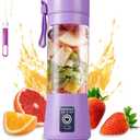 Portable Blender Cup, Electric USB Juicer Blender, Portable Juicer For Shakes and Smoothies, juice, 380ml, Six Blades Great for Mixing, Light Purple