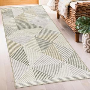 ReaLife Rugs Machine Washable Area Rug Runner - Living Room Bedroom Bathroom Kitchen Entryway Office - Padded Low Pile Stain Resistant Premium - Modern Geometric Contemporary - Miles - Beige 2'6"x8'