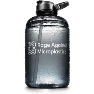 64oz Half Gallon Water Bottle with Straw & Handle Leakproof BPA-Free Gym Jug, 2.2L Large Sports Water Jug for Gym Fitness Travel | Motivational Hydration Bottle | Matte Black