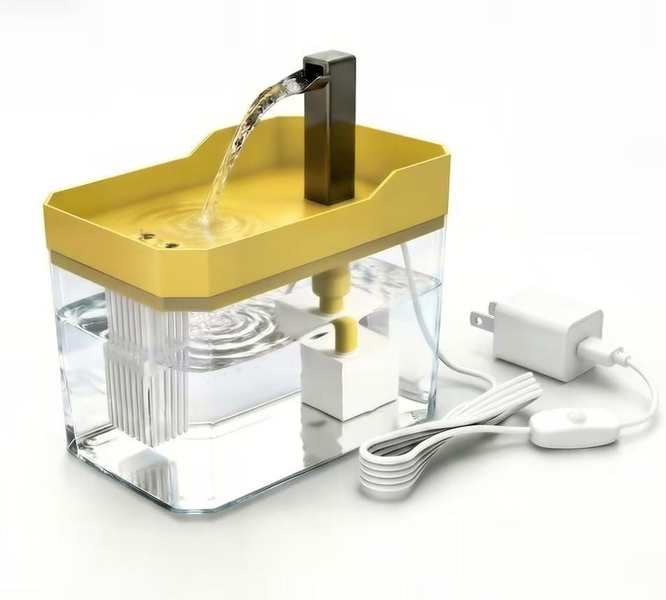 Cute Small Cat Water Fountain 1.5L,Transparent Detachable Tank,Quiet Pump & LED Light,Easy Clean Portable Pet Water Dispenser for Car Indoor Travel,Mini Dog Cat Drinking Fountain Gifts,Yellow