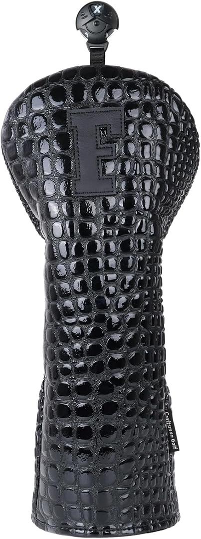 Craftsman Golf 3pcs or 1pc Crocodile Pattern Black Club Headcovers Protector Travel Case for Woods Driver and Hybrids with Interchangeable Tags
