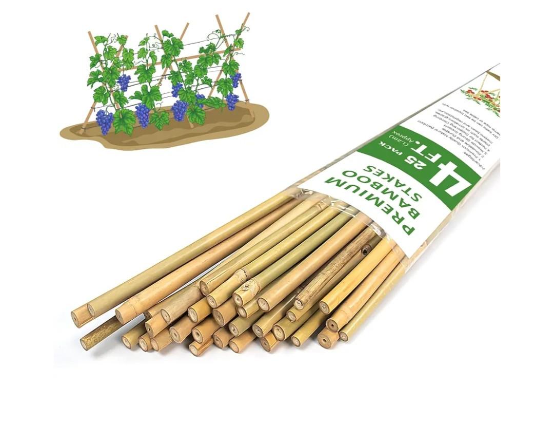 Plant Stakes,4FT Longer Sturdy Natural Bamboo Garden Stakes,GAGINANG 25Pcs Bamboo Sticks Trellis Support for Tomato, Vegetables Beans Trees Climbing Plants