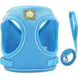 Dog Harness with Leash Set, No Pull Adjustable Reflective Step-in Puppy Harness with Thickened Padded Vest for Extra-Small/Small Medium Dogs (Blue, Medium)