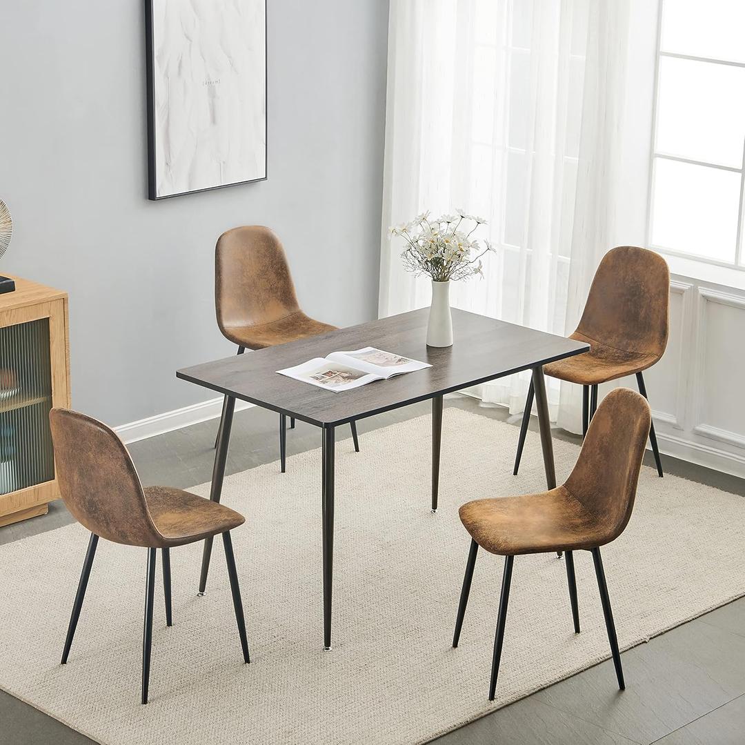 wOod-it Dining Chairs Set of 4, Pre Assembled Suede Fabric Brown Chair Set Upolstered with Metal Legs Mid Century Modern for Dining Room, Kitchen, 20.5" D x 15.7" W x 33.9" H