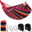 ANYOO Cotton Hammock Portable Camping Hammocks for Hanging Sturdy Garden Comfortable Fabric Hammock with Tree Straps Up to 660lbs with Travel Bag for Camping Outdoor/Indoor Patio Backyard (Rainbow)