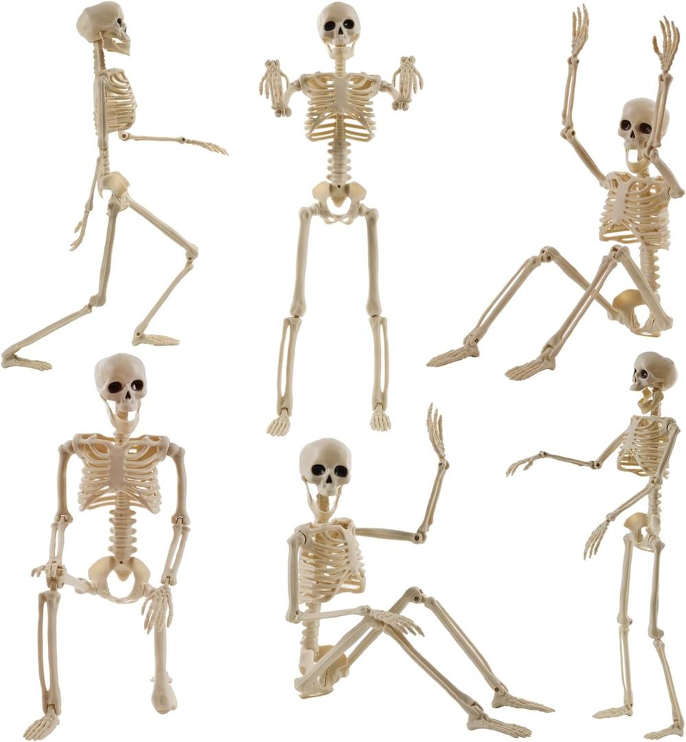 HYRIXDIRECT 6 Pcs Posable Halloween Skeleton Decor, 16 Inch Small Hanging Skeletons for Halloween Decor, Haunted House Graveyard Props