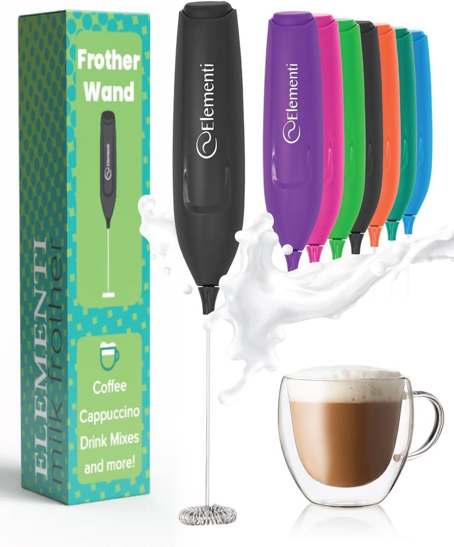 Elementi Powerful Frother Wand  Lightweight Milk Frother & Drink Mixer Handheld, Matcha Whisk for Dreamy Lattes, Powerful Coffee Mixer Wand & Blender Stirrer - Make Creamy Cappuccinos at Home (Black)