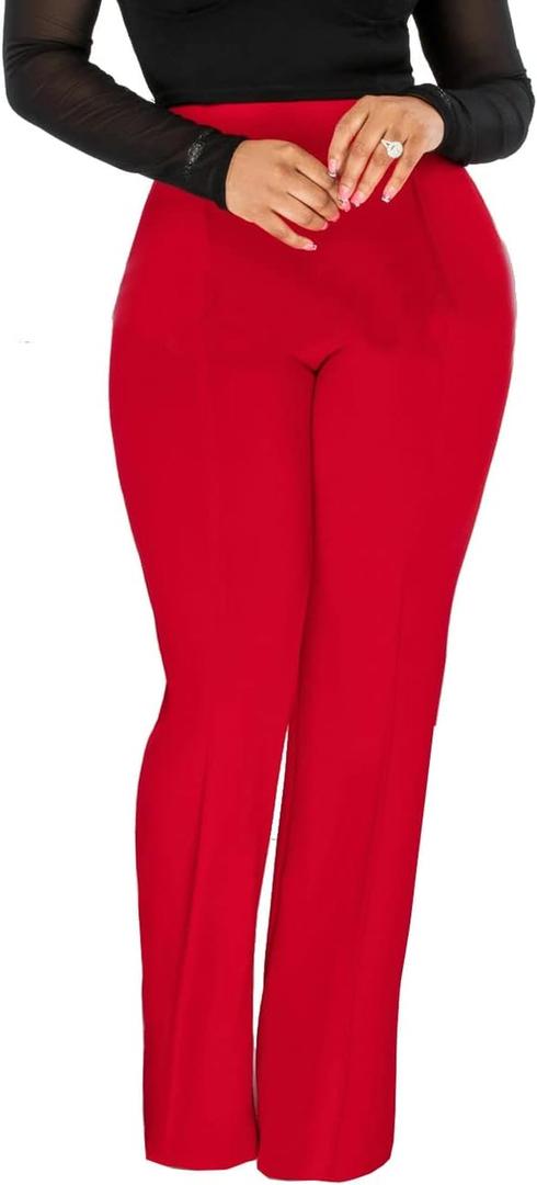 Hoefirm Work Pants for Women Business Casual Stretch Tall Straight Leg Slacks High Waisted Yoga Dress Pants (Medium, Red)