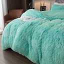 EMME Faux Fur Duvet Cover Queen Size, 3 Pieces Ultra Soft Fluffy Comforter Cover, Cozy Warm for Winter, Luxury Elegant Shaggy Bedding, 1 Duvet Cover & 2 Pillow Shams (Queen, Aqua)