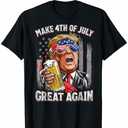 Trump Make 4th of July Great Again Men Drinking Beer Funny T-Shirt 2XL