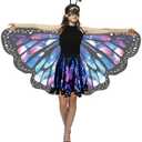 Tibeha Adult Butterfly Wings Cape Set for Women Halloween Fairy Costume with Headband, Mask, Skirt, and Wings