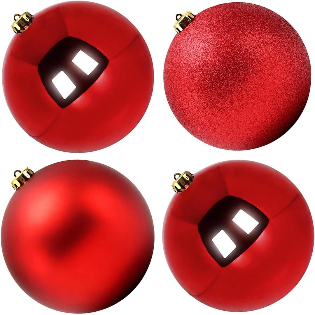 Extra Large Size Outdoor Christmas Ornaments, Oversized Huge Big Shatterproof Xmas Christmas Plastic Balls for Outside Lawn Yard Tree Hanging Decorations (6"/150mm, Red, 4 Packs)