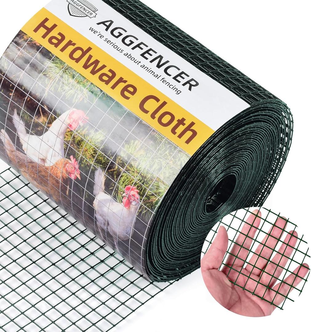 8in x 50ft Green Hardware Cloth 1/2 inch 19Ga PVC Coated Wire Mesh Vinyl Coated Fence, Welded Metal Chicken Wire Fencing Roll, Garden Plant Fencing, for Chicken Coop and Home Improvement