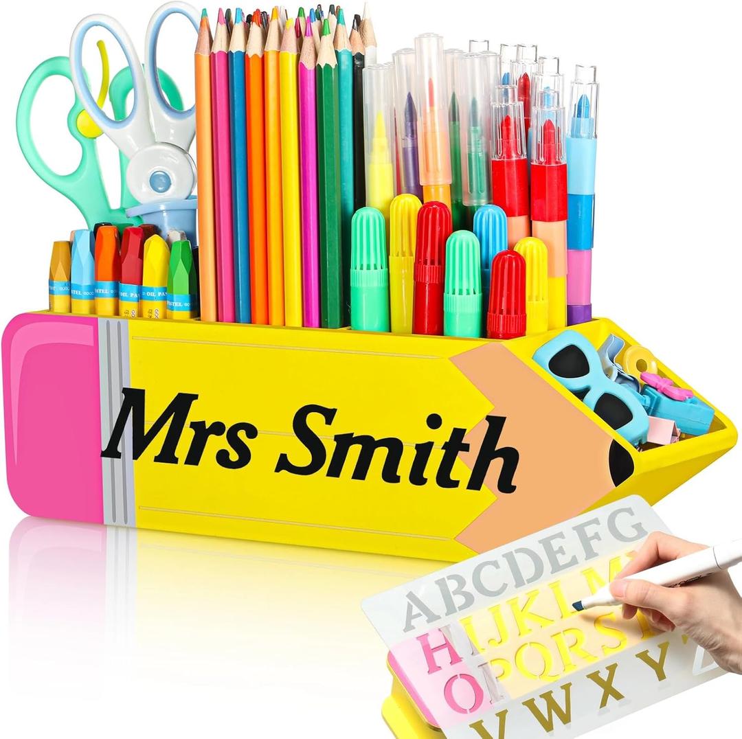 Containlol Teacher Appreciation Gifts Name DIY Pencil Shape Holder Organizer Birthday Favor Supplies for Women Men End of Year Thank You Gifts Desk Sign School Office Decor