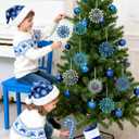 2 x Paper Jazz Blue Ornaments for Christmas Tree, 9pcs White Paper Snowflake Hanging Decorations,3D Navy Blue Christmas Decoration Indoor Outdoor for Xmas Party New Year Porch Winter Wonderland.