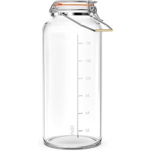 2 Gallon Glass Jar with Airtight Lid(7600ML), Gallon Airtight Glass Storage Jar with Stainless Steel Handle - Large Glass Food Storage Container with Lid Flour, Sugar, and Dog Treats