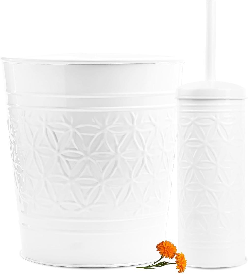 Autumn Alley White Farmhouse Bathroom Trash Can and Toilet Bowl Brush with Holder - White Bathroom Accessories Set for Charming Bathroom Dcor