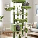 Gitelsnour Cat Tree, Cat Tower for Large Cats with 2 Big Platforms, 2 Baskets, condo and Toys, 63" Cat Scratching Posts for Indoor Cats, Green GCT020GR
