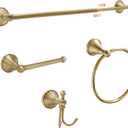 Toocust 4 Piece Antique Brass Gold Bathroom Towel Bar Set - 16"-27.7" Adjustable Wall Mounted Hardware With Towel Holder