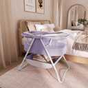 Dream On Me Karley Bassinet, Award Winner Lightweight Travel Baby Bassinet, Foldable Bedside Sleeper, Adjustable Double Canopy, Spacious Design, Soft Fabric, Storage Basket Periwinkle