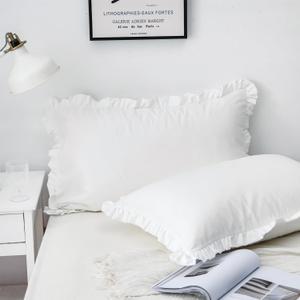 White Pillow Shams Standard Size Set of 2 (20 x 26), Ruffle Pillow Case Covers-100% Brushed Microfiber Super Cozy and Soft, Wrinkle-Free, Fade-Resistant Stain-Resistant Envelope Closure
