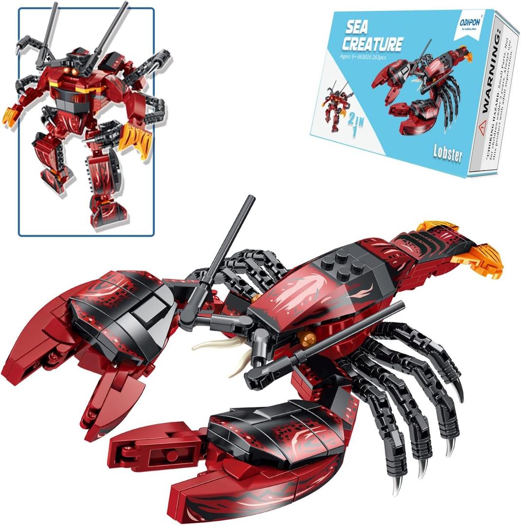 Sea Creatures Building Toy Ocean Animal Building Blocks Sets 2 in 1 Lobster Figures for 6 Plus Years Old Boys and Girls Gift for Birthday Christmas (263pcs) Sea Creatures Building Toy Ocean Animal Building Blocks Sets 2 in 1 Lobster Figures for 6 Plus Years Old Boys and Girls Gift for Birthday Christmas (263pcs)