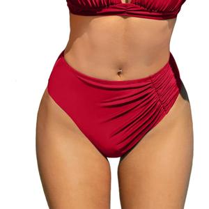 2 x YELAIVP Women's High Waisted Bikini Bottom Tummy Control Ruched Bathing Suit Bottom Full Coverage Swimsuit Bottoms, size M, L (Red)