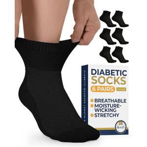 Pembrook Ankle Diabetic Socks for Women & Men | 6 Pairs | Wide Non Binding Socks Quarter Length | Edema Neuropathy Socks (Large)