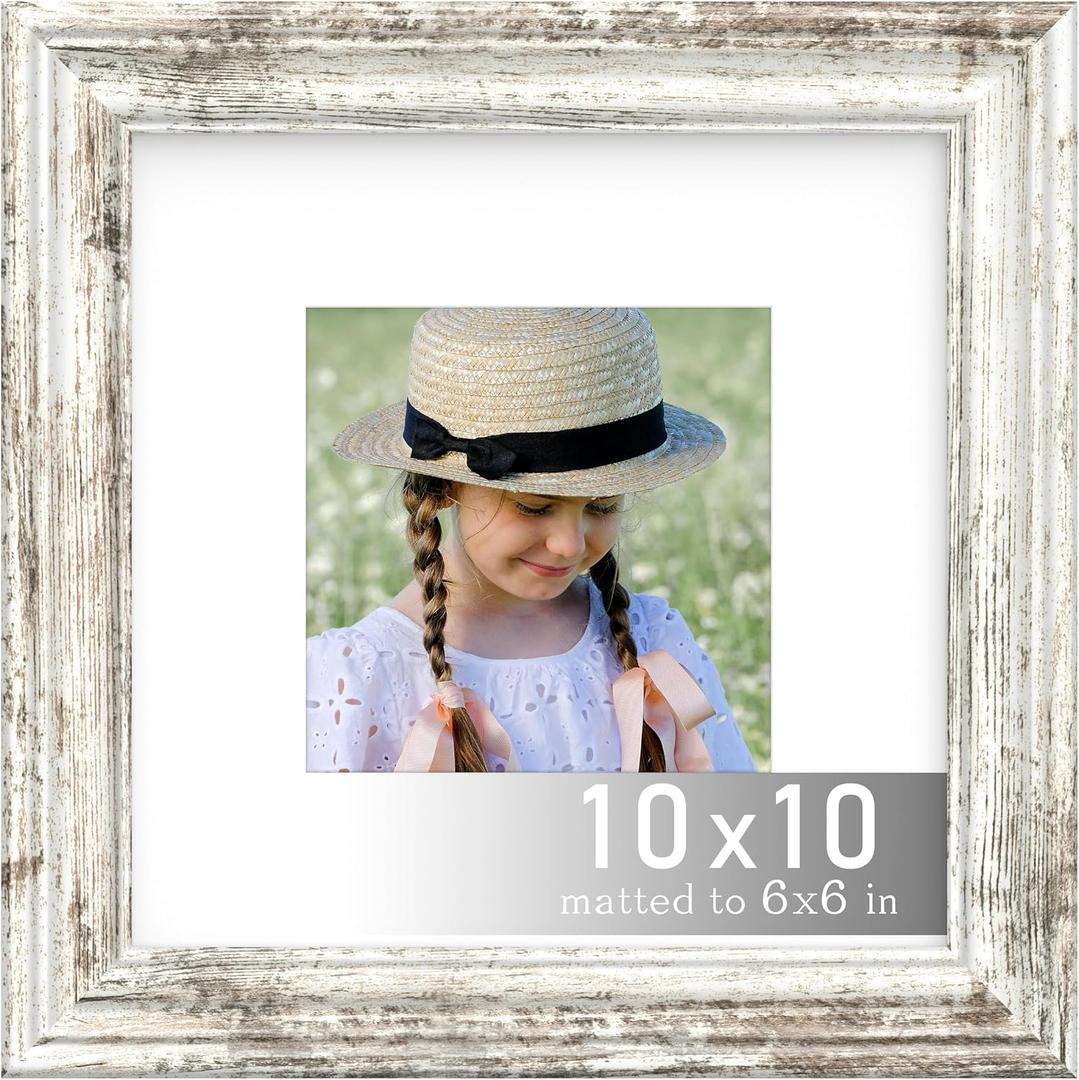 An&He 10x10 Square Frame, Retro Wooden Texture Photo Frame with PS Panel for Home Decor White Rustic