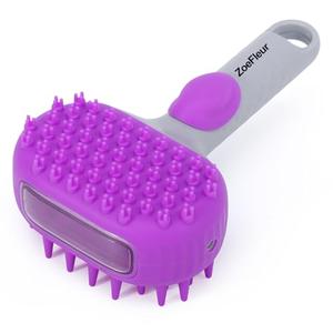 ZoeFleur Dog Shampoo Brush with Soap Dispenser - 2-in-1 Bath Scrubber & Massager, Soft Silicone Bristles for Grooming & Shedding Control, Ergonomic Handle for All Dogs (Purple)