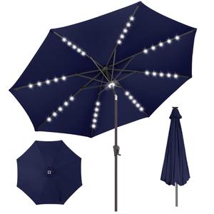 AckMizz 11FT Solar Umbrella Outdoor - Lighted Solar Patio Umbrella with 40 LED Lights Waterproof UV Protection, Table Umbrella with Tilt for Pool, Porch, Garden, Deck, Backyard - Navy Blue