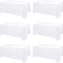 Kesfey 6 Packs White Polyester Table Cloths 90 x132 inch Rectangle High Density Tablecloth Fabric Tablecover for 6 Foot Tables Wrinkle Resistant Washable Table Cloth for Wedding Celebration Buffet