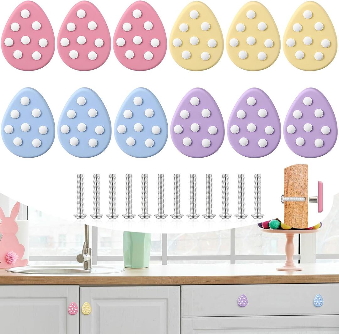 Moxweyeni 12 Pieces Easter Egg Silicone Cabinet Knobs Decor Hand Eggs Cabinet Knobs Cover Pastel Easter Decorative Drawer Knob Decor for Kitchen Home Spring Party Decorations