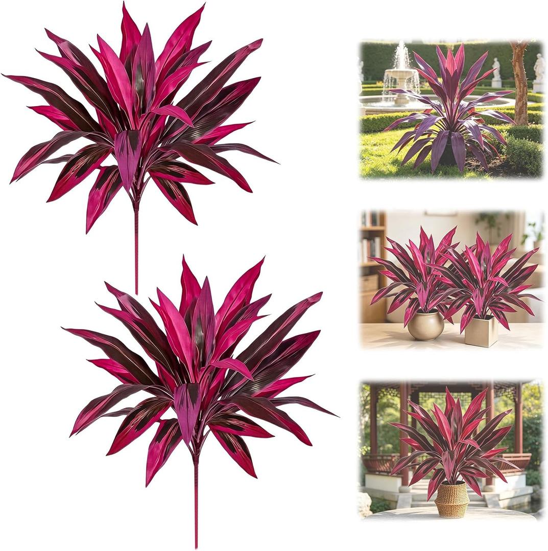 Artificial Tropical Plant UV Resistant Large Faux Plants Outdoor Fake Boston Ferns Potted Plants Realistic Agave Plastic Hostas Greenery Patio Outside Shrubs Flower Grass Front Porch Decor (2 PCS)