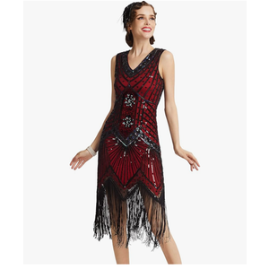 BABEYOND Women's Flapper Dresses 1920s V Neck Beaded Fringed Great Gatsby Dress, L