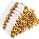 50Guests Pre Rolled Gold Plastic Silverware Sets - Heavy Duty Gold Cutlery - Include 50 Pack Wrapped Disposable Utensils with Napkins for Parties, Dinners & Weddings