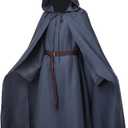 Pagan Tunic Cloak Friar Medieval Cosplay Hood Capes Costumes Knight Costume (Large, Grey)