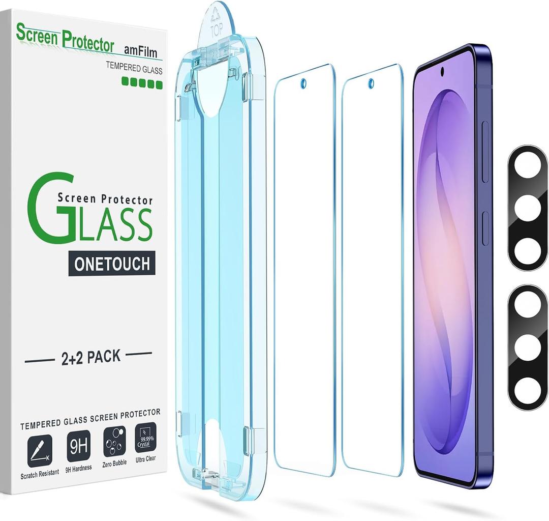 amFilm Auto-Alignment OneTouch for Samsung Galaxy S26 Ultra 6.9" Screen Protector + Camera Lens Protector, Tempered Glass, 30 seconds Installation, Bubble Free, Case Friendly, Anti-Scratch [2+2 Pack]